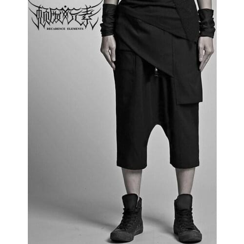 Black three-dimensional cut capris pants men asymmetrical trousers pantalones hombre cargo pants for men pantalon homme summer