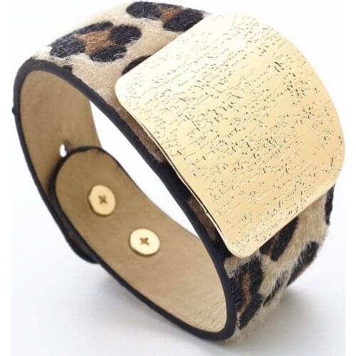Black Big Metal Punk Leopard Print Ethnic Handmade Wide Leather Bracelets Women Fashion Girl Bangle Female Jewelry geometric