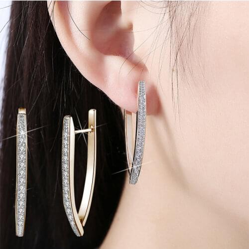 European Crystal Clip Earrings Non-Piercing V Shape Stud Earring For Women Zircon Earing Single Row Wedding Decoration Jewelry