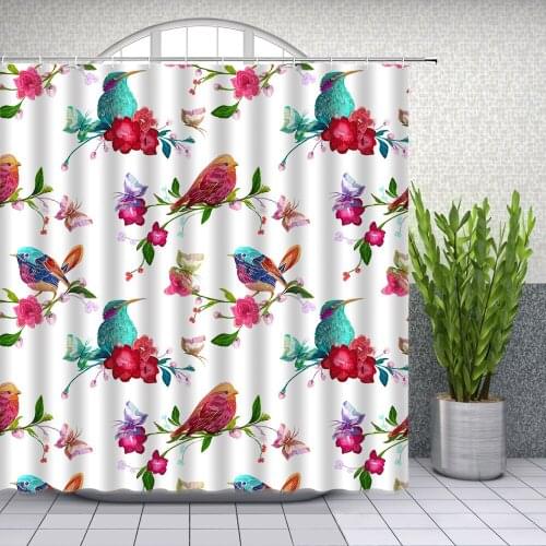 Hot Flower and Bird Shower Curtains Spring Plant Floral Landscape Bathroom Decor Polyester Home Bath Cloth Curtain Set
