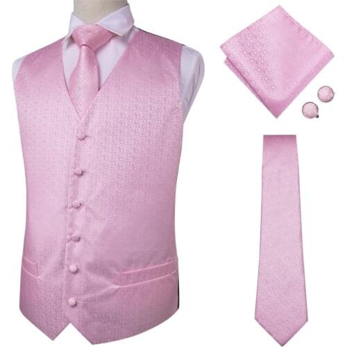 Hi-Tie New Pink Paisley Dress Vest Set For Men Jacquard Mens Suit Vest Male Waistcoat for Wedding Formal Tuxedo Jacket MJ-0012