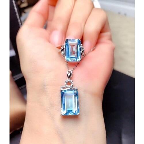 100% Real Natural Topaz Jewelry set Natural And Real Topaz Set 925 sterling silver Fine jewelry 1pc ring,1pc Pendant