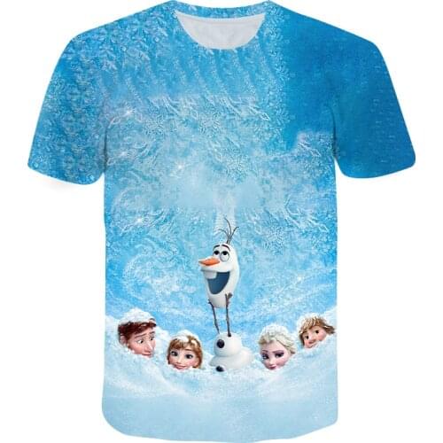 New Summer Disney Cartoon Frozen Anna Elsa Print Baby Boys Girls Short Sleeve T Shirt Digital Printing Kids Clothes Tops T-shirt