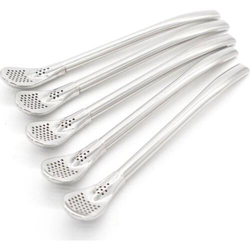 4 Pieces Multifunction Stainless Steel Smooth Flow Yerba MateTea Bombilla Straws Filtered Spoons Drinking Straw Spoon 13cm