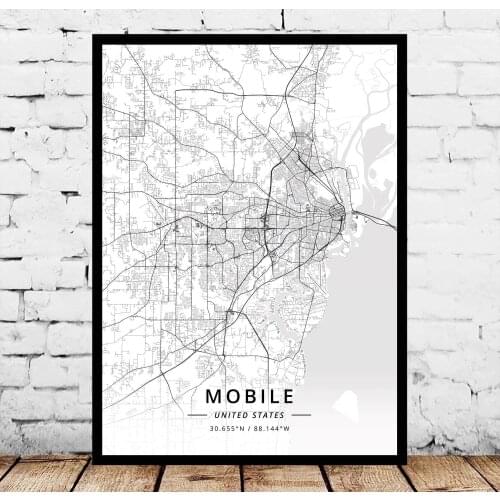 Mobile AL Alabama USA United States of America Map Poster