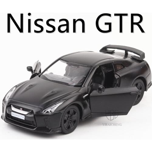 1/36 Nissan GTR Alloy Car Model Toys Genuine License Metal Diecast Simulation Boy Sports Car 2 Doors Opened Matte Metallic Black