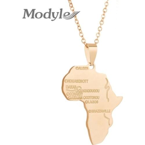 Modyle Hiphop Africa Necklace Gold Color Pendant & Chain African Map Gift for Men/Women Ethiopian Jewelry Trendy