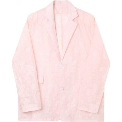 Autumn New Micro-perspective Jacquard Thin Pink Temperament Suit Mens Three-dimensional Pattern Casual Suit Jacket