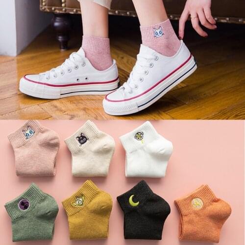 4 Pairs Lot Harajuku Women Socks Cartoon Candy Color Cute Casual Kawaii Slipper Girl Embroidered Cotton Ankle Set Summer Low Cut