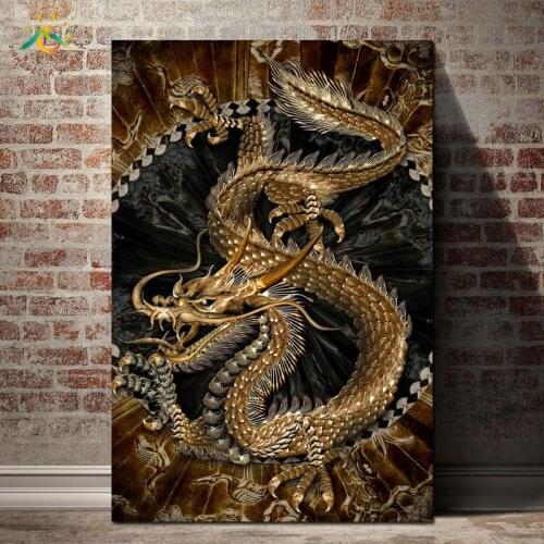 Chinese Gold Dragon Modern Wall Art Print Canvas Painting Prints and Posters Pop Art Wall Frames Picture for Living Room