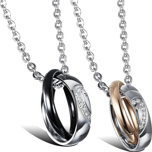 Cyue New 316L Stainless Steel AAA CZ Heart Couples Pendant Necklace Charm For Men Women fashion Jewelry