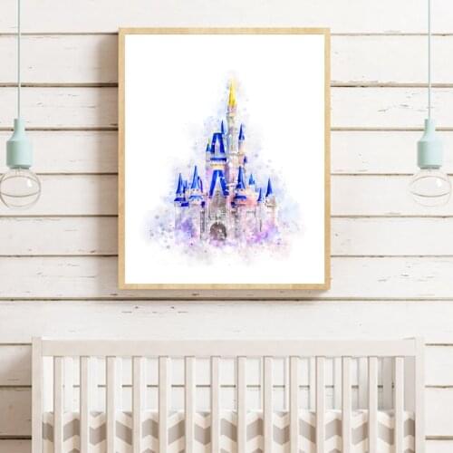 Princess Castle Abstract Watercolor Painting Canvas Print Girls Gift Classic Cartoon Nordic Poster Wall Picture Kids Room Decor
