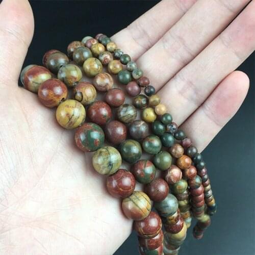 Natural Stone Colorful Picasso Round Loose Spacer Beads For Jewelry Making DIY Bracelet Earrings Accessories 15'' 4/6/8/10/12mm
