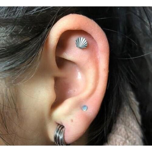Newest stainless steel 16gauge internally thread seashell labret lip tragus helix conch cartilage piercing earring body jewelry