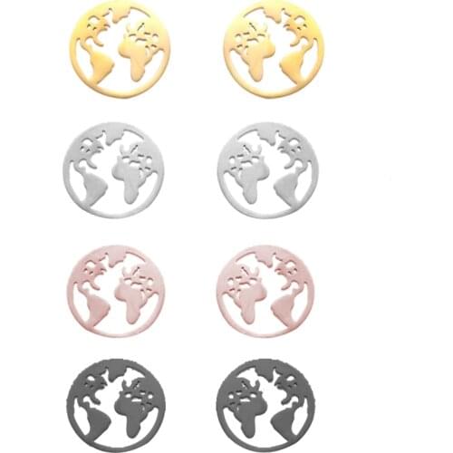 Boho Stainless Steel Round World Map Stud Earrings For Women Girl Party Gifts Fashion Statement Piercing Earring Fashion Jewelry