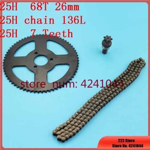 Mini Moto 47cc 49cc Drive System 25H 136 146 158 links loops Chain with 68T Rear Sprocket 7 teeth sprocket shaft Fit Pocket Bike