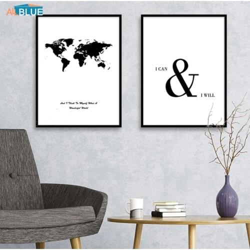 Scandinavian Decor Poster Print Black And White World Map Poster Canvas Painting Wall Art Pictures Living Room Decoration Quote