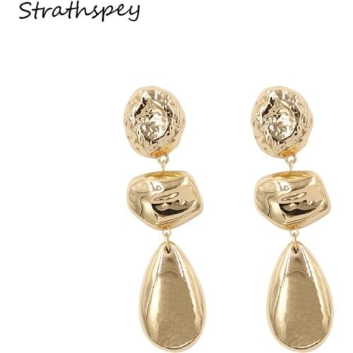 STRATHSPEY Golod Color Statement Earrings For Women Handmade Big Earring Alloy Hammered Summer Earring Boho Jewelry
