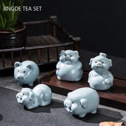 Fine Ceramic Tea Set Pet Piggy Model Ornaments Home Flower Pot Decoration Crafts Computer Desktop Coffee Table Accessories