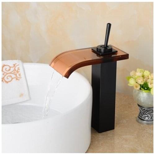 Bathroom Oil rubbed Waterfall faucet Modern Bathroom Sink Faucet Volvey Black waterfall basin mixer black glass water sink tap