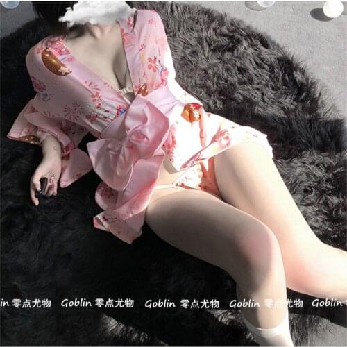 Japanese Kimono Sexy Cosplay Uniform for Women Soft Silk Belt 3pcs Set Red Pink Traditional Style Robe AV Costumes Pajamas Set