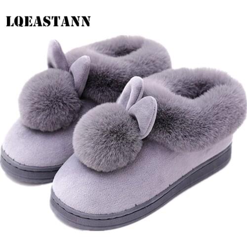 2020 Winter Warm Womens Shoes Rabbit Ears Non-Slip Soft Sole Ladies Home Casual Slippers Indoor Outdoor Fur Shoes Size 35-40