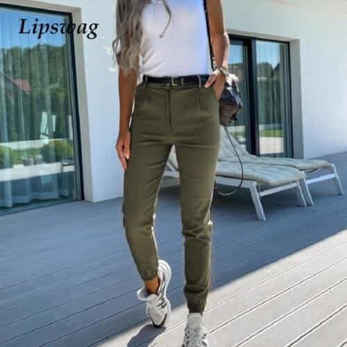 Women Autumn Solid Slim Fit Bodycon Pants 2021 Spring Button Elegant Office Lady Trousers Casual Pocket Pencil Pants Sweatpants