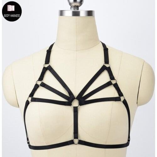Women Crop Top Goth Body Harness Sexy Lingerie Black Bondage Harness Bra Strappy Rave Harajuku Cage Bra