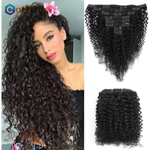 Clip in 100% Human Hair Extensions Kinky Curly Clip Ins Natural Black Color Full Head 8 Pieces And 120g/Set Remy Brazilian Hair