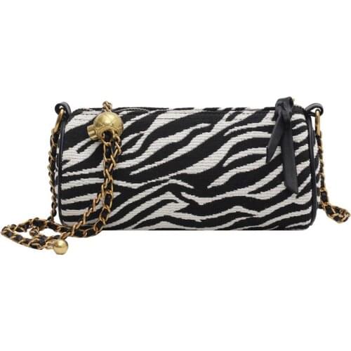 2021 transfer bead pillow cylinder bag zebra knitted fabric bag womens shoulder messenger bag literature and art