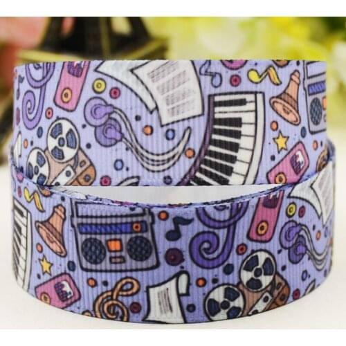 22mm 25mm 38mm 75mm Musical instrument cartoon printed Grosgrain Ribbon party decoration 10 Yards X-04486
