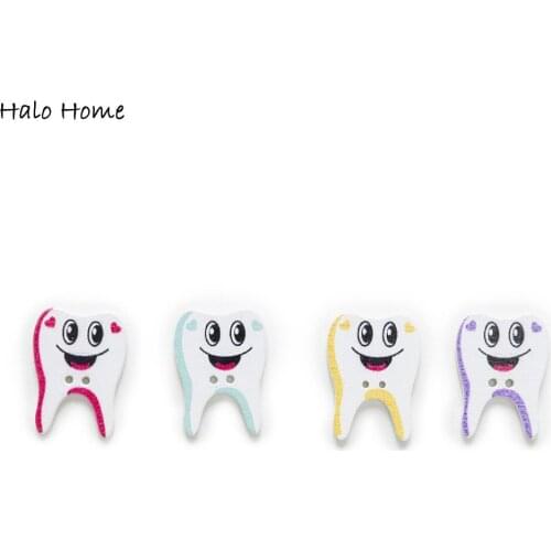 30pcs Tooth Wood Buttons for Sewing Scrapbooking Clothing Headwear Handmade Crafts Home Decor Accessories DIY 26x20mm