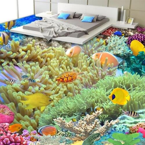 3D Flooring Wallpaper Custom Stereoscopic Photo Wall Cover Colorful Underwater World Floor Sticker PVC Self Adhesive Wall Paper