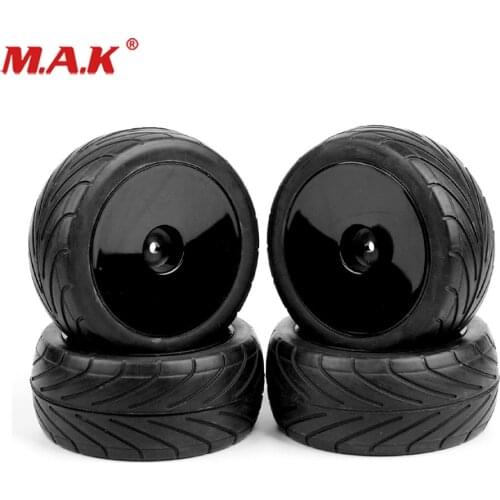 4pcs/set 12mm Hex Buggy Tires Front & Rear Rubber Tyre Wheel Rim 25026+27007 Fit RC On-Road Buggy Car Toys Accessories 1:10