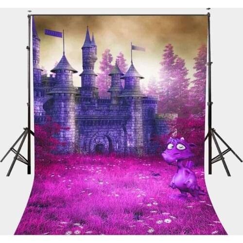 5x7ft Twilight Scene Backdrop Castle View Backdrop Ultraviolet Color Grassland Photography Background