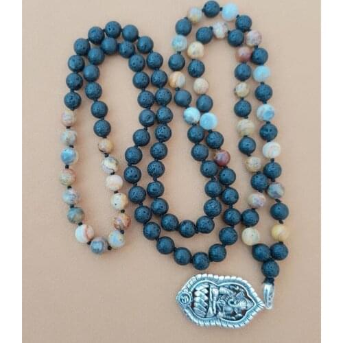 8mm Volcanic Rock 108 Beads Tassel Knotted Necklace Yoga Healing Meditation Pray Cuff Wristband Lucky Colorful