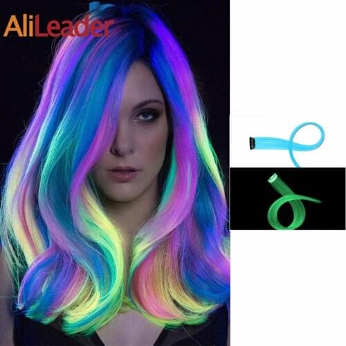 Alileader 1 Clip Hair Extension 20 Inches Shining Hair In The Darkness Glowing Synthetic Hair Yellow White Blue Pink