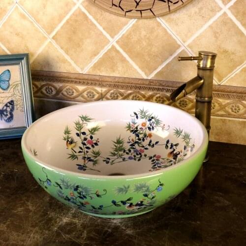 Free Shipping Jingdezhen Blue And White Porcelain Ceramic Bathroom Vessel Sink Wash Basin Bowl