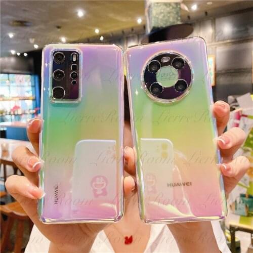 LierreRoom For Huawei mate40 Phone Case Creative Laser Gradient Rainbow Translucent PC Hard Shell Nova8Pro Protective Cover