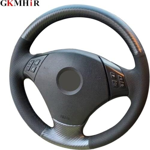 Black Car Steering Wheel Cover Genuine Leather Carbon fiber For BMW E90 E91(Touring) 2005-2011 320d 325i 335i X1 E84