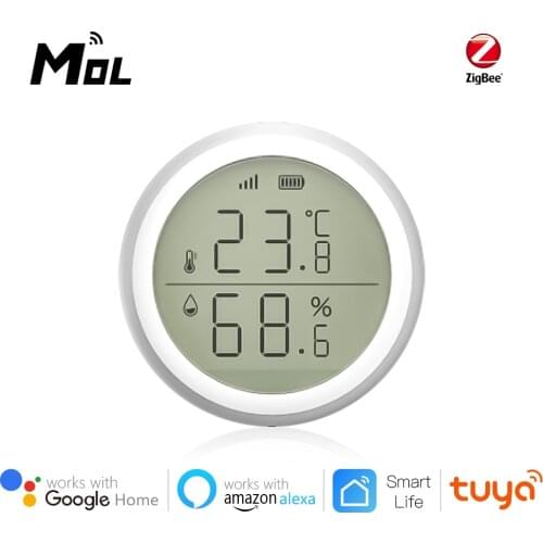 MOL Tuya ZigBee Smart Home Temperature And Humidity Sensor With LED Screen Works With Google Assistant and Tuya Zigbee Hub