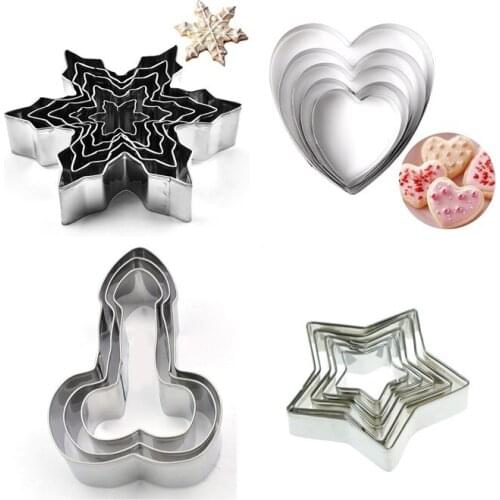 3/4/5pcs/set Stainless Steel Cookie Biscuit DIY Mold Star Heart Round Flower Shape Cutter Baking Mould Tools