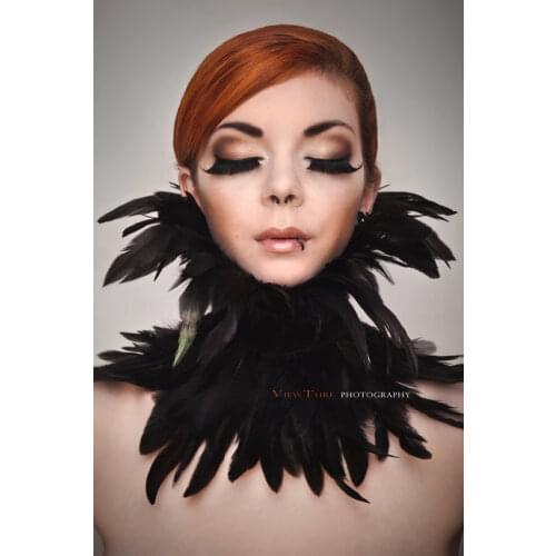 Handmade Gothic black rooster feather collar, # FC635