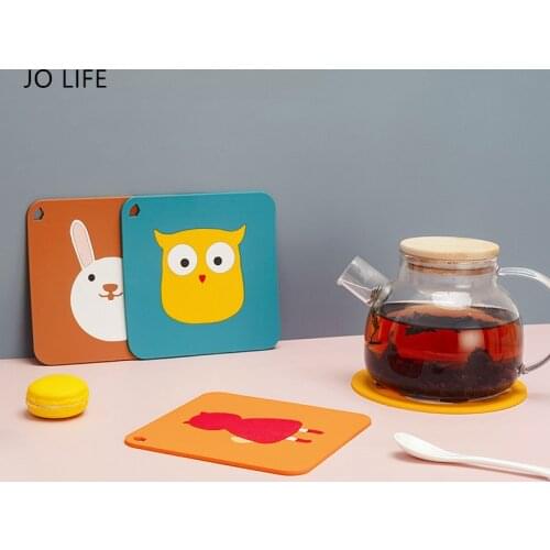 JO LFE Heat Insulation Non-slip Coffee Table Cup Mat Cartoon Animal Silicone Bowl Pot Pad Kitchen Coaster