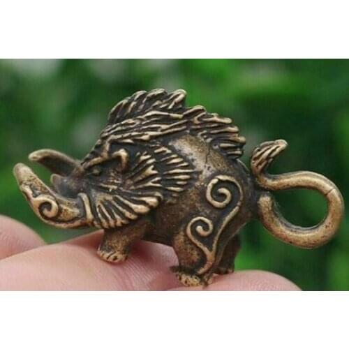 Chinas Archaize Pure Brass Wild Boar Small Statue Pendant