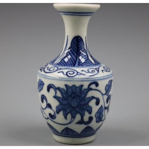 Family decoration collection of antique porcelain vase with blue and white tangled branches and lotus patterns