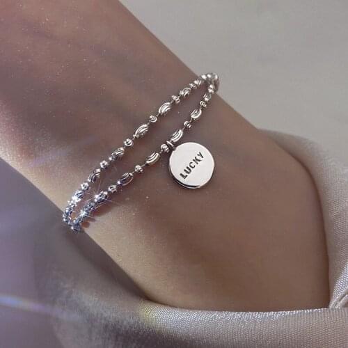 Korean 925 Sterling Silver Shiny Chain Lucky Charm Bracelet For Women Light Luxury Hot Fashion Jewelry Friend Gift sl402