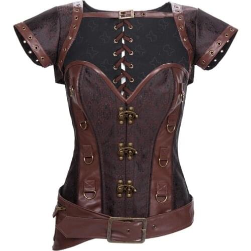 Brown Vintage Burlesque Steel Boned Overbust Corset Steampunk Waist Slimming Corsets Bustier Sexy Gothic Espartilhos E Corpetes