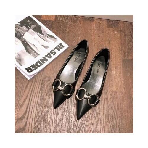 LLOGAI Brand Designer Spring Luxury Metal Chain Pointed Toe Shallow Flats Leather Shoe Women Slip-on Loafers Casual Moccasin