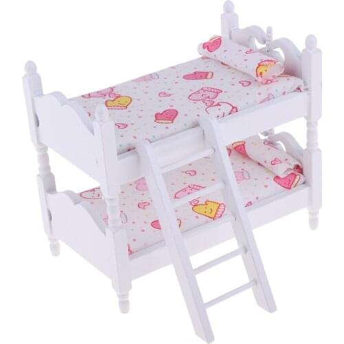 Miniature Bund Bed Children Room Bed & Mattress for 1/12 Dollhouse Nursery Room Funiture